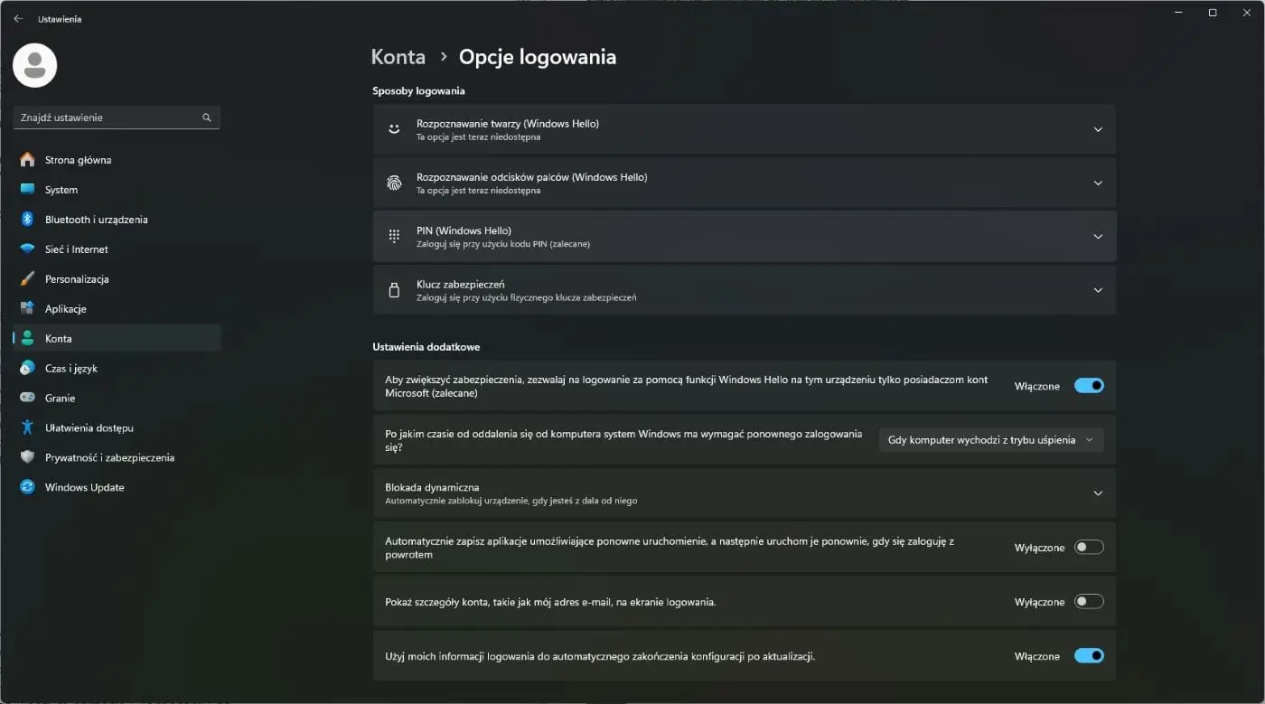 Aktwyacja Windows Hello na komputerze